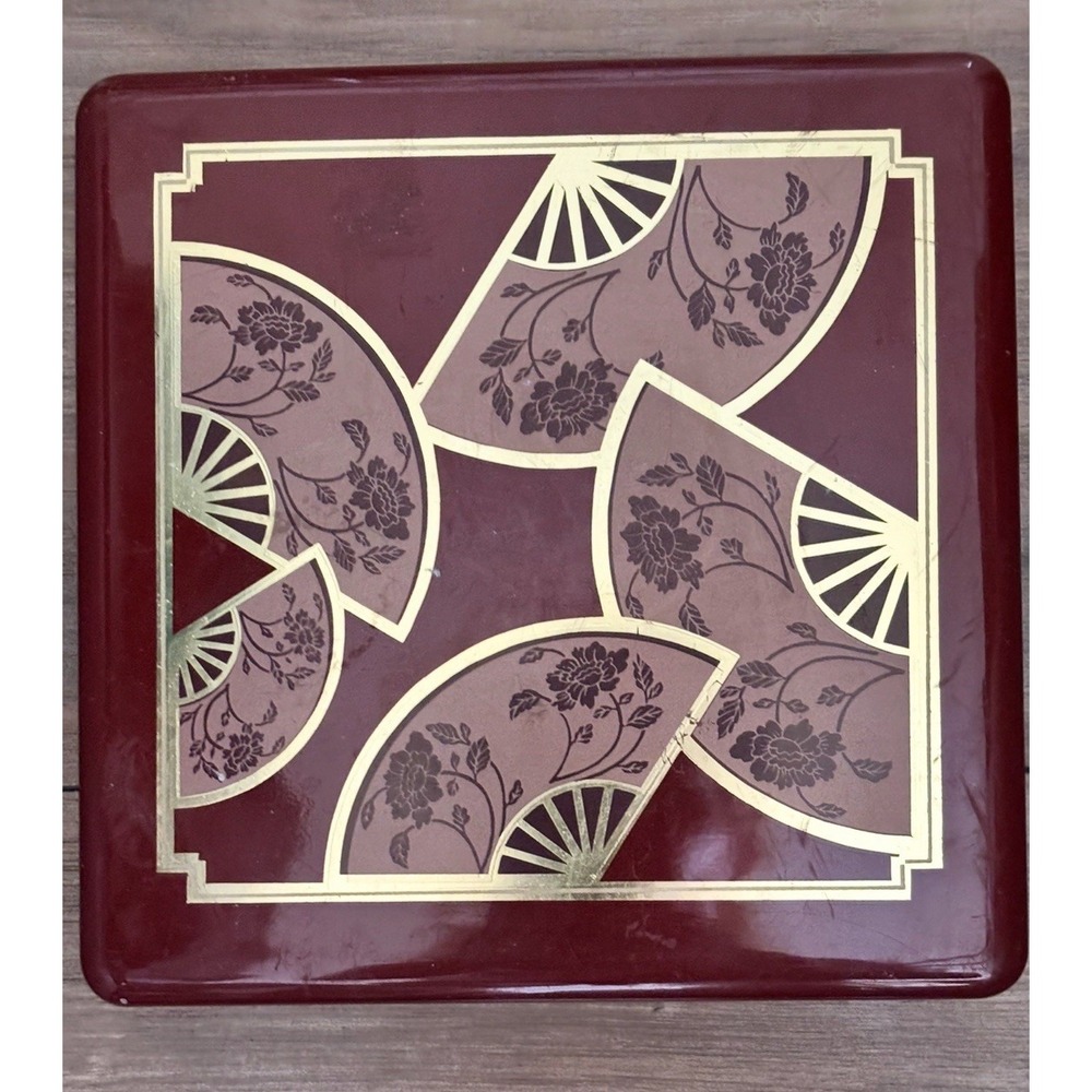 VTG Japanese Rust Red-Brown Lacquer Box 7.5" X 4" Tall‎ Fan Decor  Marked Japan